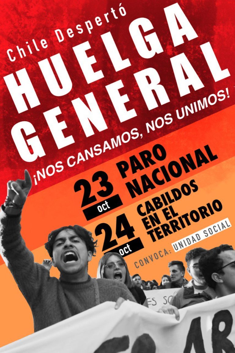 Unidad Social convoca a Huelga General Nacional para el 23 y 24 de octubre