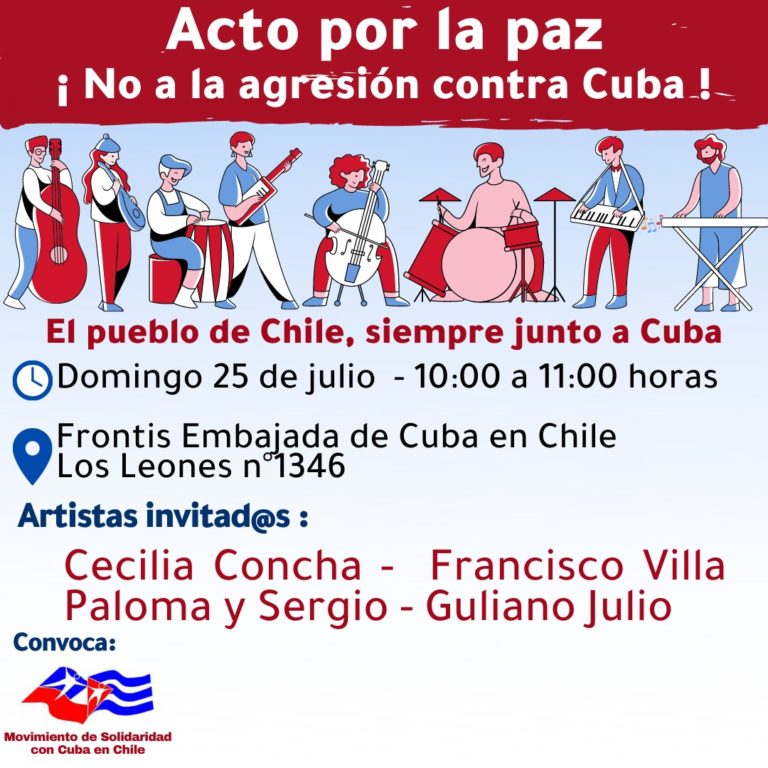 Solidaridad con Cuba invita a acto por la paz este domingo 25 de julio