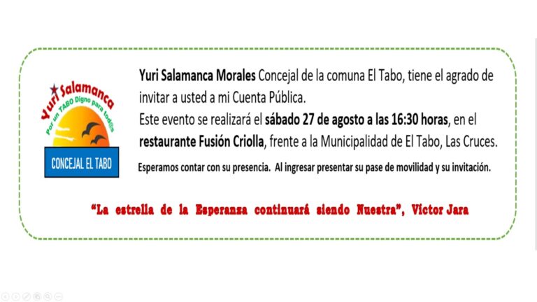 Concejal Yuri Salamanca invita a participar en Cuenta Pública de la Concejalía Digna y Ecológica de El Tabo