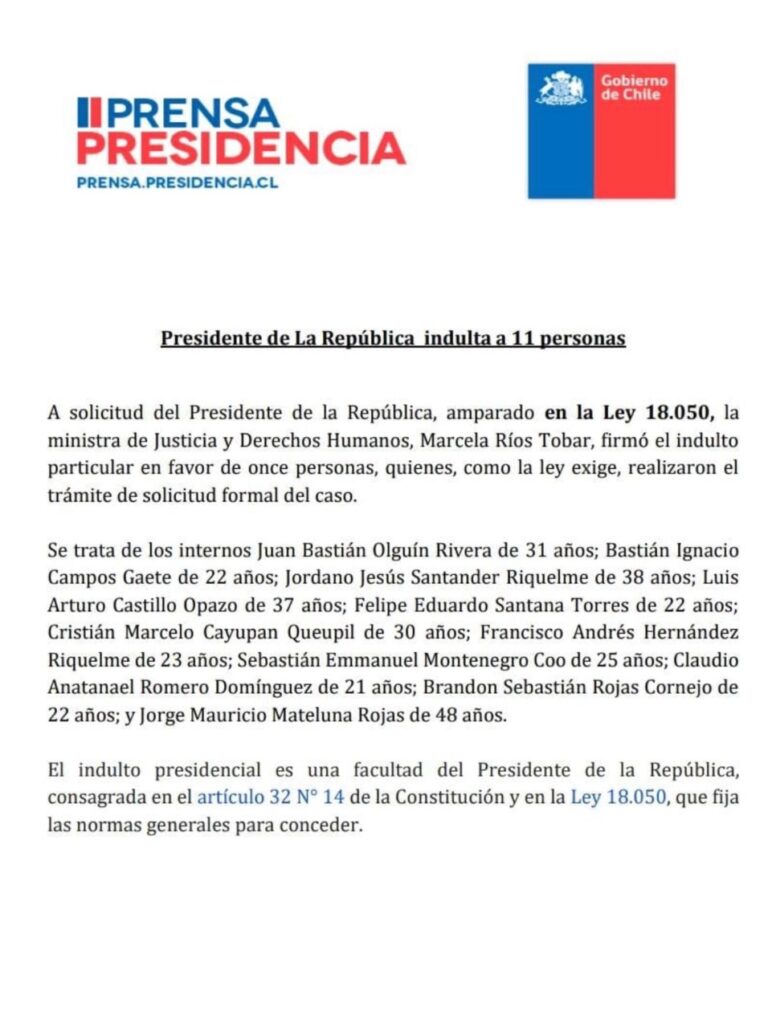 #YoTeQuieroLibre: Presidente Boric aumentó a  12 indultos a presos de la revuelta social