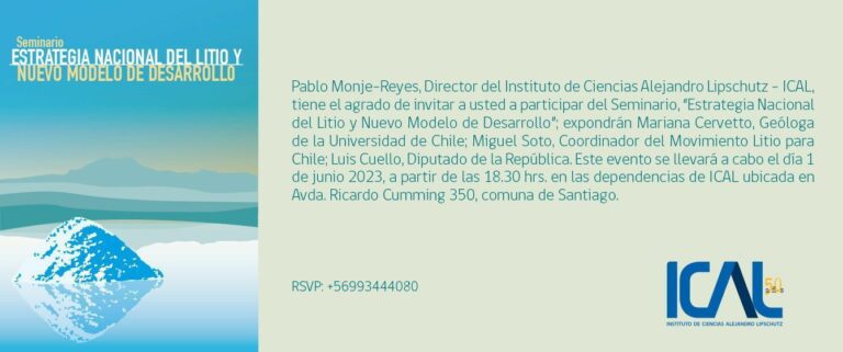 Instituto de Ciencias Alejandro Lipschutz invita a seminario que aborda la Estrategia Nacional del Litio