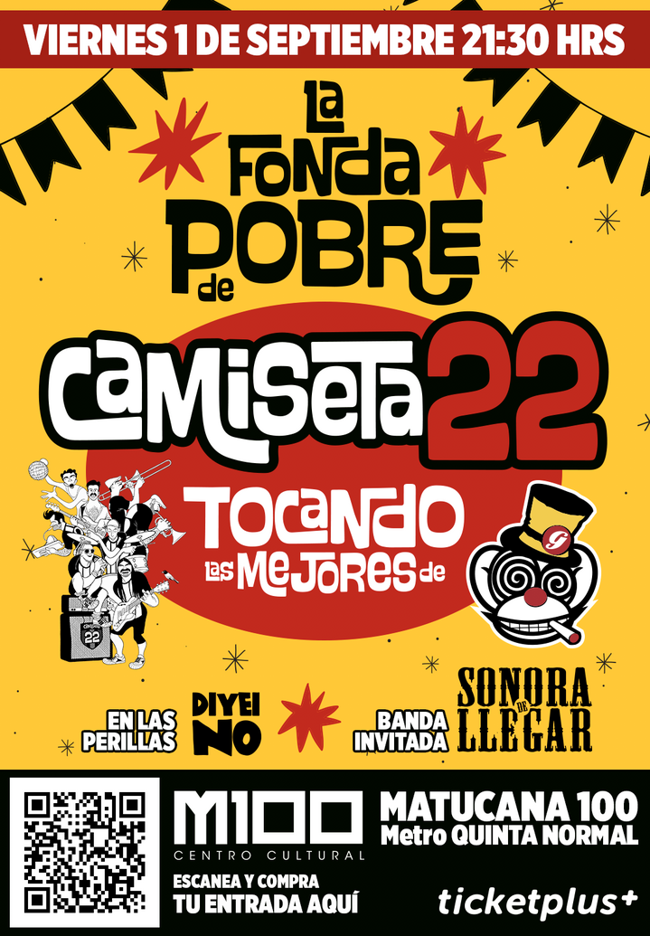 Camiseta 22 iniciará septiembre con la Fonda Pobre en Matucana 100