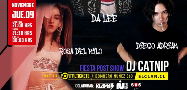 Hoy jueves, Diego Adrián, Rosa del Nilo, Tresktorce, Efeseis y Da Lee se presentan en el Bar El Clan