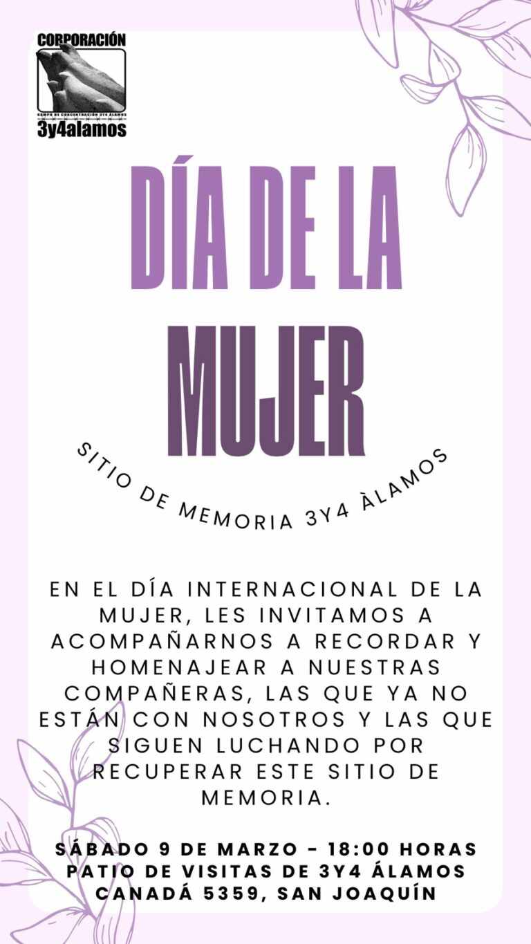 Este sábado Corporación 3 Y 4 Álamos invitan a participar de su acto por el Día de la Mujer
